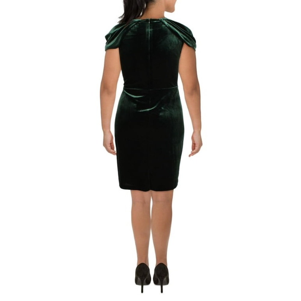 Ralph Lauren LAUREN Green Velvet Ruched Dress Sz. 14 NWT - Picture 3 of 12